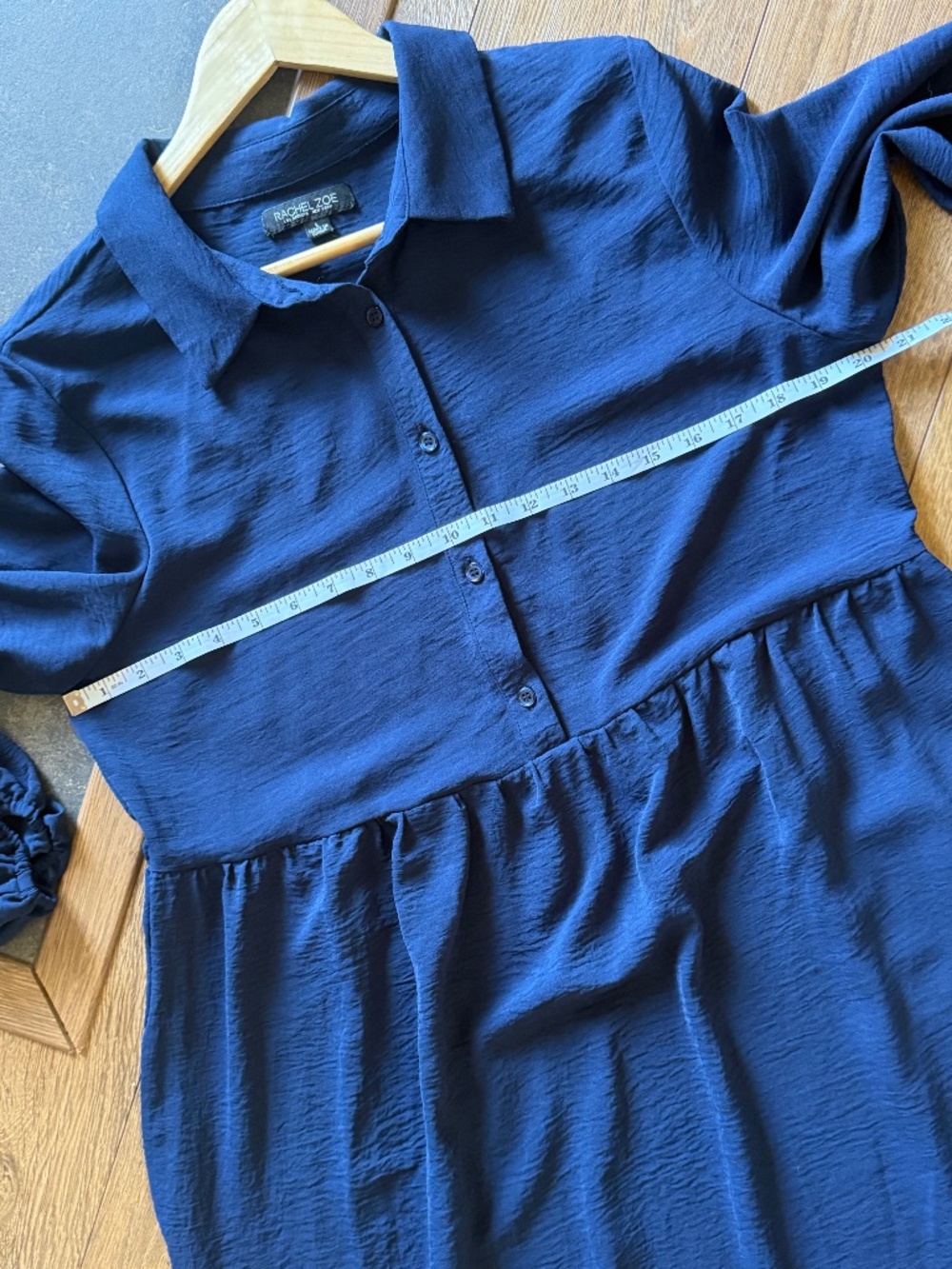 Rachel Zoe Midi Dress Tiered Skirt Navy Blue Long Sleeve Button Bodice Relaxed - Picture 13 of 16